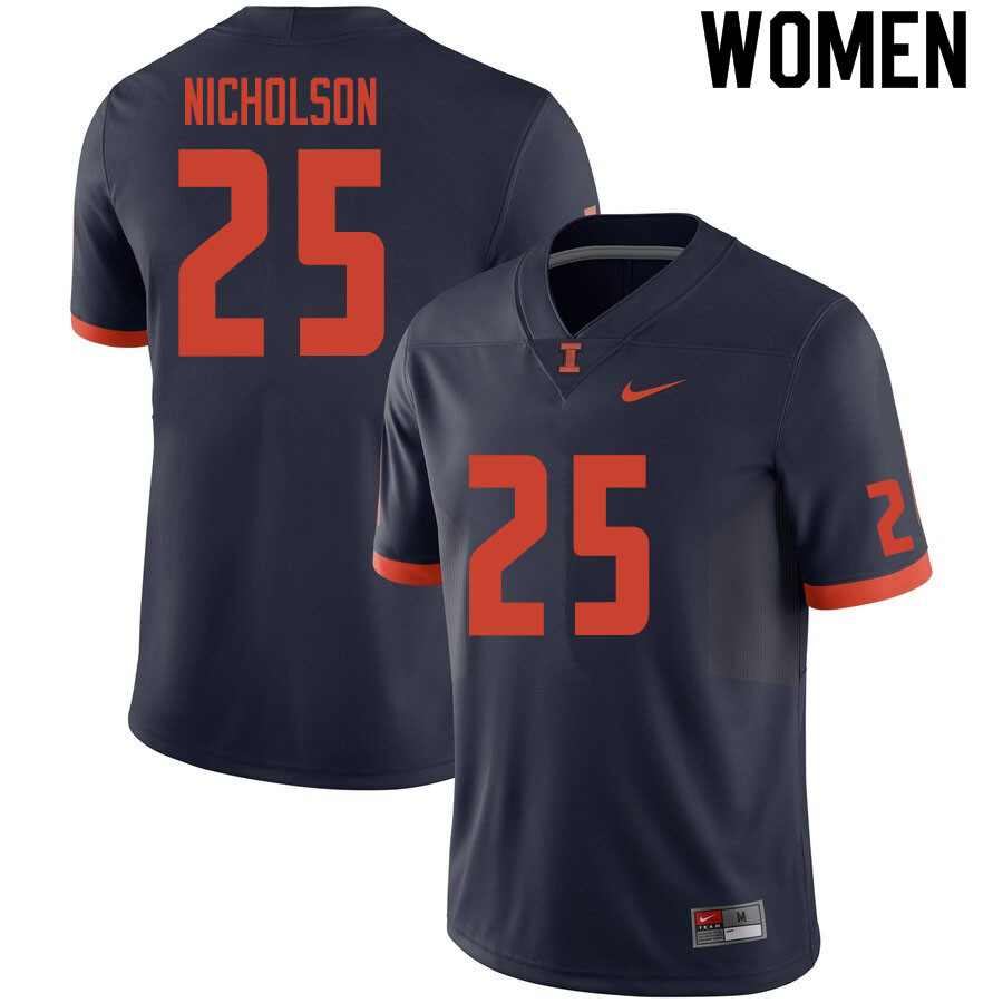 Women #25 Tahveon Nicholson Illinois Fighting Illini College Football Jerseys Sale-Navy